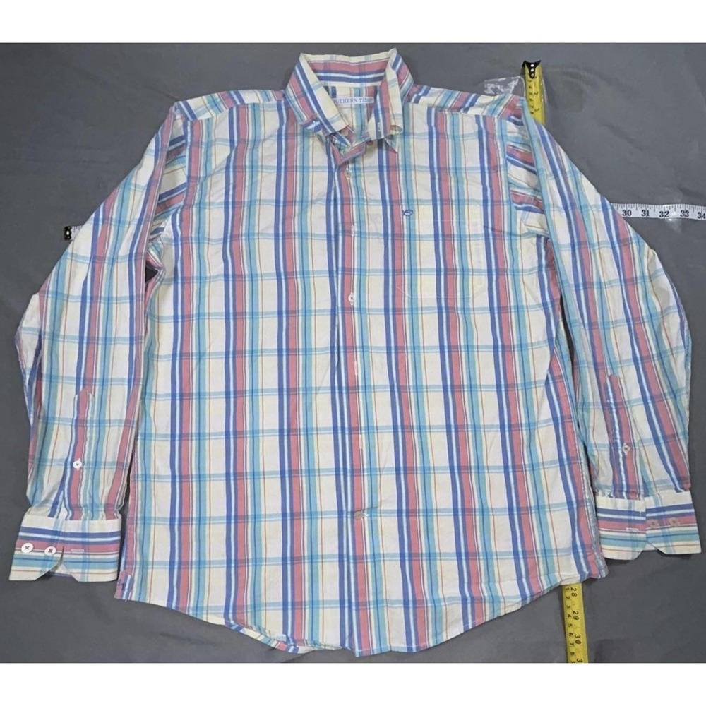 Southern Tide Shirt Mens M Blue Plaid Cotton Long Sleeve Button Up Stretch